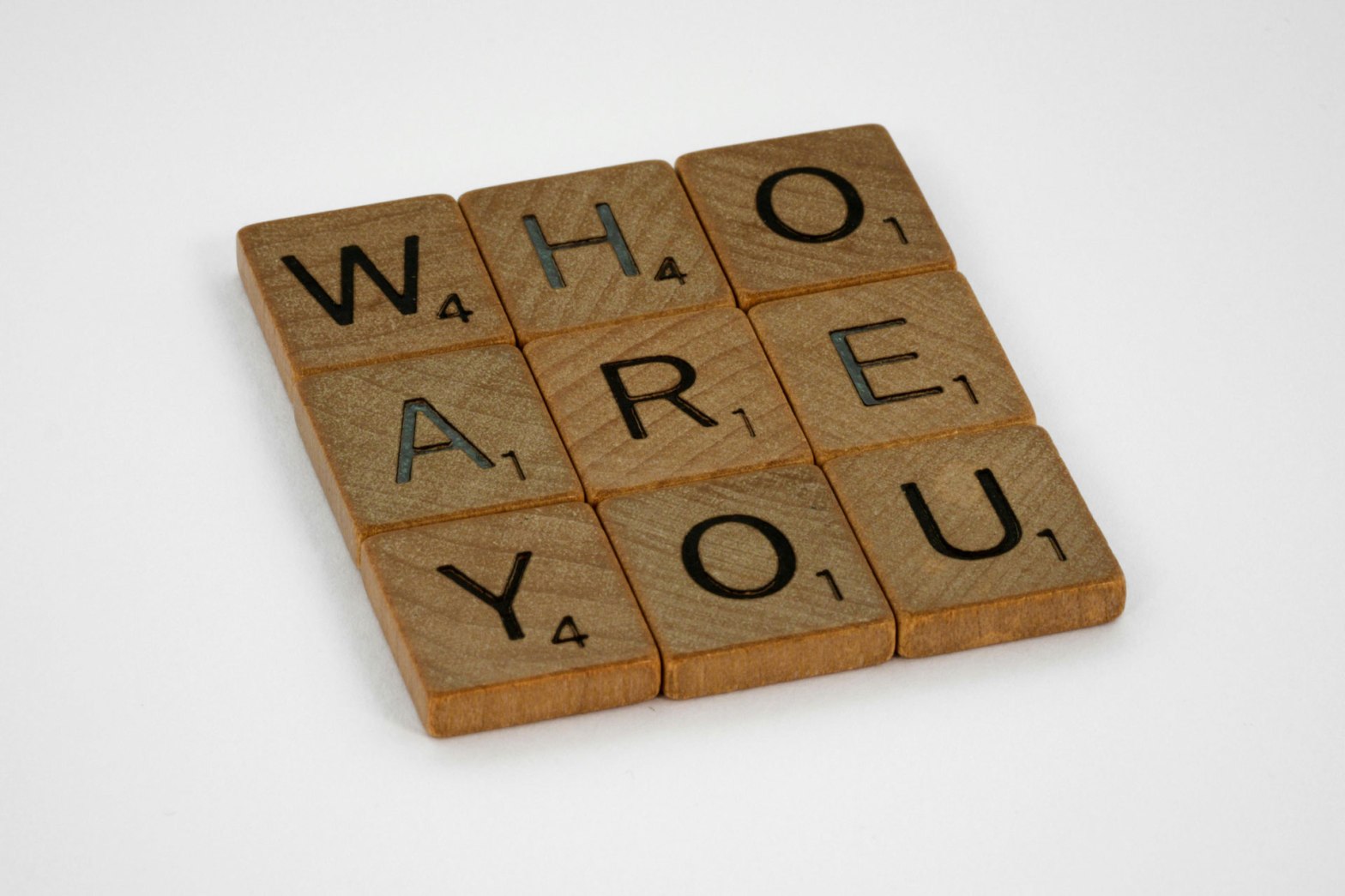 "Who Are You? question with letters in wooden blocks